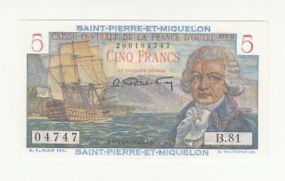St.  Pierre Et Miquelon 5 Francs 1950 - 60 Unc P22 @