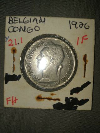 1926 Belgian Congo 1 Franc Coin