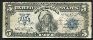 Fr.  281 1899 $5 Five Dollars “chief” Silver Certificate Currency Note Very Fine