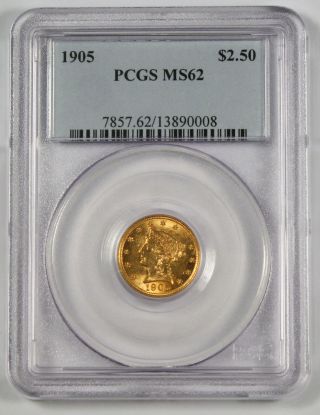 United States (us) 1905 $2.  5 Liberty Head Gold Coin Pcgs Ms62 Choice Unc/bu