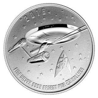 2016 Canadian $20 Star Trek Enterprise Silver Coin 99.  99 Pure Silver 7.  96 (g)