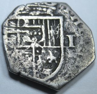 1600 ' s Spanish Silver 1 Reales Piece of 8 Real Cob Antique Colonial Pirate Coin 2