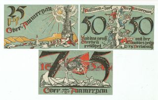 Set Of 3 Germany Notgeld 25.  50.  75 Pfennig Ammergau 1921 Unc