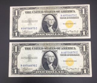 Consecutive Set 1935 One Dollar Gold Seal Silver Certificates Uncirculated