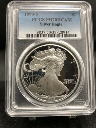 1990 - S $1 Proof American Silver Eagle Pcgs Pr70 Coin (1968)