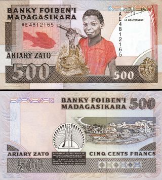 Madagascar 500 Francs - Ariary,  1988 - 1993,  Unc,  P - 71