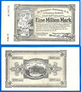 Germany 1 Million Mark 1923 Duisburg Meiderich Stahlwerke Marks World