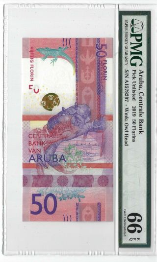 P - Unl 2019 50 Florins,  Aruba Centrale Bank,  Issue,  Pmg 66epq,  Really