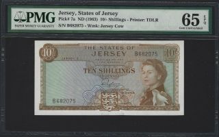 1963 Jersey 10 Shillings,  P - 7,  Pmg 65 Epq Gem Unc,  Popular Qeii Type