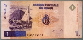 Congo 1 Franc Note,  P 85,  Issued 01.  11.  1997,  Lumumba