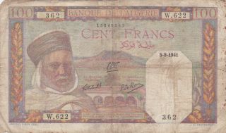 100 Francs Vg Banknote From French Algeria 1941 Pick - 85