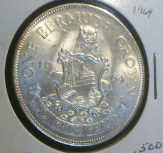 Silver 1964 Bermuda 1 Crown World Commonwealth Coin Queen Elizabeth