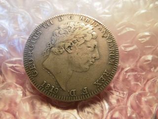 Great Britain 1819 - Lix Silver Crown Coin " No Stops On Edge " V - Rare - 5.  1