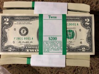 One Stack Of Two Dollar $2 Notes Crisp Uncirculated From Bep Pack Out Of Brick