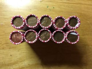 Unsearched 10 rolls LINCOLN CENTS 500 PENNIES,  Some COPPER BULLION PENNIES 2