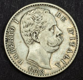 1883,  Kingdom Of Italy,  Umberto I.  Silver 2 Lire Coin.  Vf,