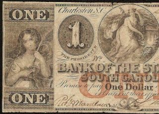 1861 $1 Dollar Charleston South Carolina Bank Note Currency Old Paper Money