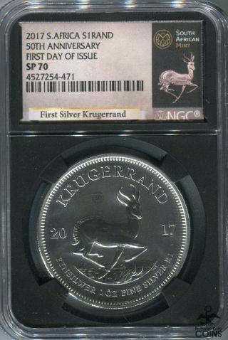 2017 South Africa 1oz Silver.  999 Krugerrand First Day Issue Coin Ngc Sp70 W