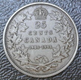 1908 - 1998 Canada 25 Cents -.  925 Silver Proof - Antique Finish - 90th Anniv.  Rcm