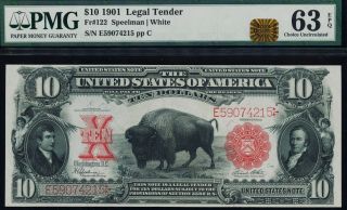 Fr.  122 1901 $10 Bison Legal Tender Pmg 63epq