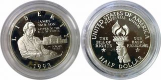 1993 - S 50c James Madison Bill Of Rights Silver Half Dollar Proof Cap