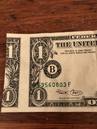 One Of A Kind Mis - Cut One Dollar Bill With 3 Mispaced Serial Numbers And Stamp