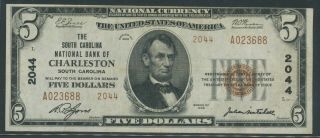 Fr1800 - 2 Ch 2044 $5 1929 National Bank Of " Charleston,  S.  C.  " Xf Bu9688