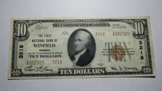 $10 1929 Winfield Kansas Ks National Currency Bank Note Bill Ch.  3218 Xf,