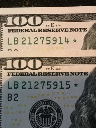 2 Series 2009 A Consecitive Star Notes 100 Dollar Bills