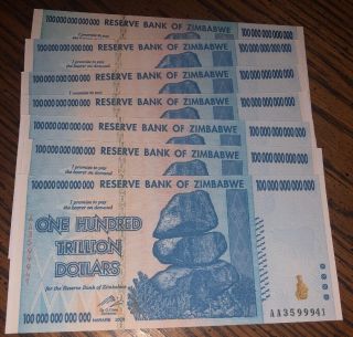Ac Zimbabwe 100 Trillion Dollar Bill Aa /2008,  P - 91 Uncirculated