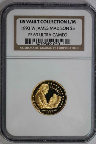 1993 W Madison Bill Of Rights $5 Dollar Gold Proof Pf69 Ucam Ngc Us Coin