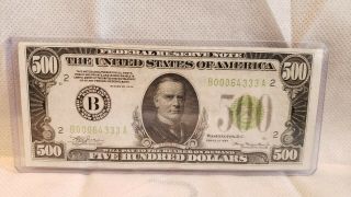 1934 $500.  00 Federal Reserve Note - York - Lime Green Seal - Very