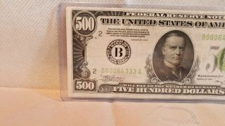 1934 $500.  00 FEDERAL RESERVE NOTE - YORK - LIME GREEN SEAL - VERY 2