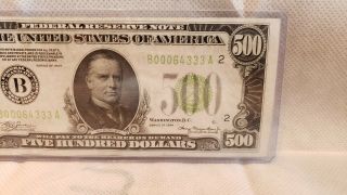 1934 $500.  00 FEDERAL RESERVE NOTE - YORK - LIME GREEN SEAL - VERY 3