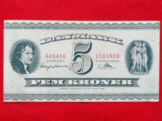 Denmark 5 Kroner 1954 Old Banknote
