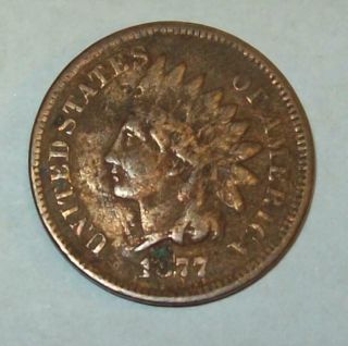 1877 Indian Head Cent Key Date Coin Low Mintage 852,  500 Penny 1 C