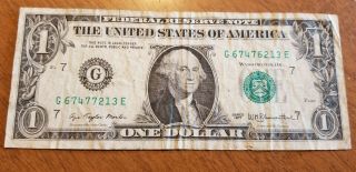 Mismatched Serial Numbers 1977 Federal Reserve Note $1 Dollar Bill