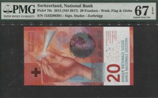 Tt Pk 76c 2015 Switzerland National Bank 20 Franken Pmg 67q Modern Gem