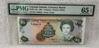Cayman Islands,  Currency Board Pick 12a 1991 $5 Dollars Pmg 65 Epq Gem Unc