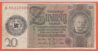 Germany - Wehrmacht - 20 Reichsmark - 1929 - With Nazi Stamp Nsdap