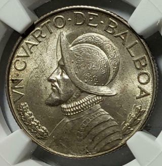 Panama,  1/4 Balboa,  1934,  Ngc Ms63,  Choice Brilliant Uncirculated,  Low Mintage