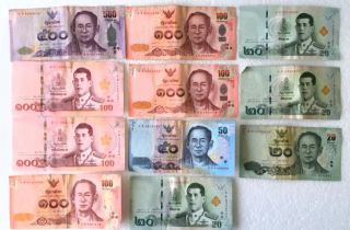 Thailand Baht Currency,  1,  130: 500 X 1,  100 X 5,  50 X 1,  20 X 4