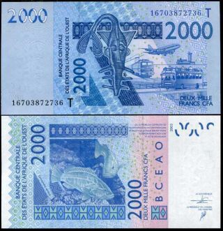 West African State Togo 2000 2,  000 Francs 2003/2016 P 816 T Unc Nr