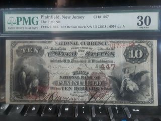 $10 1882 Brown Back Large Us Note National Currency Plainfield Nj Vf30 Fr 479