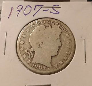 1907 - S Silver Barber Half Dollar In Circulated.  Coin.