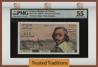Tt Pk 142 1959 - 63 France Banque De France 10 Nouveaux Francs Pmg 55 About Unc