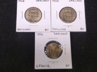 1955,  56,  63 Ireland Shilling & 6 Pence Coin,  3 X Coin (s)