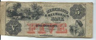 $5 Obsolete Currency - Merchants & Mechanics Bank Of Wheeling,  Va.  - Clarksburg,  Va.