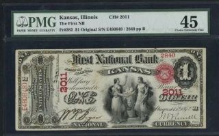 $1 Pmg 45 First National Bank Of Kansas,  Illinois Fr 392