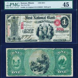 $1 PMG 45 First National Bank of Kansas,  Illinois Fr 392 3